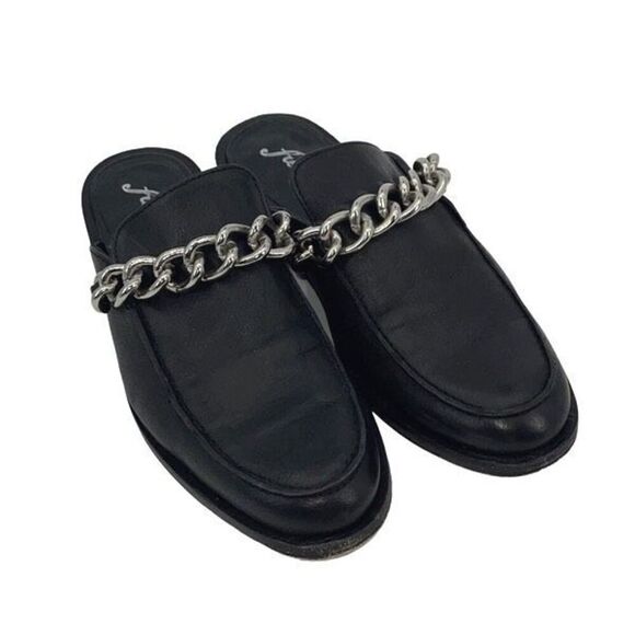 Free People Womens Leather Chain‎ Slip-On Vida Mule Loafers Black Size 37.5 - Picture 2 of 11